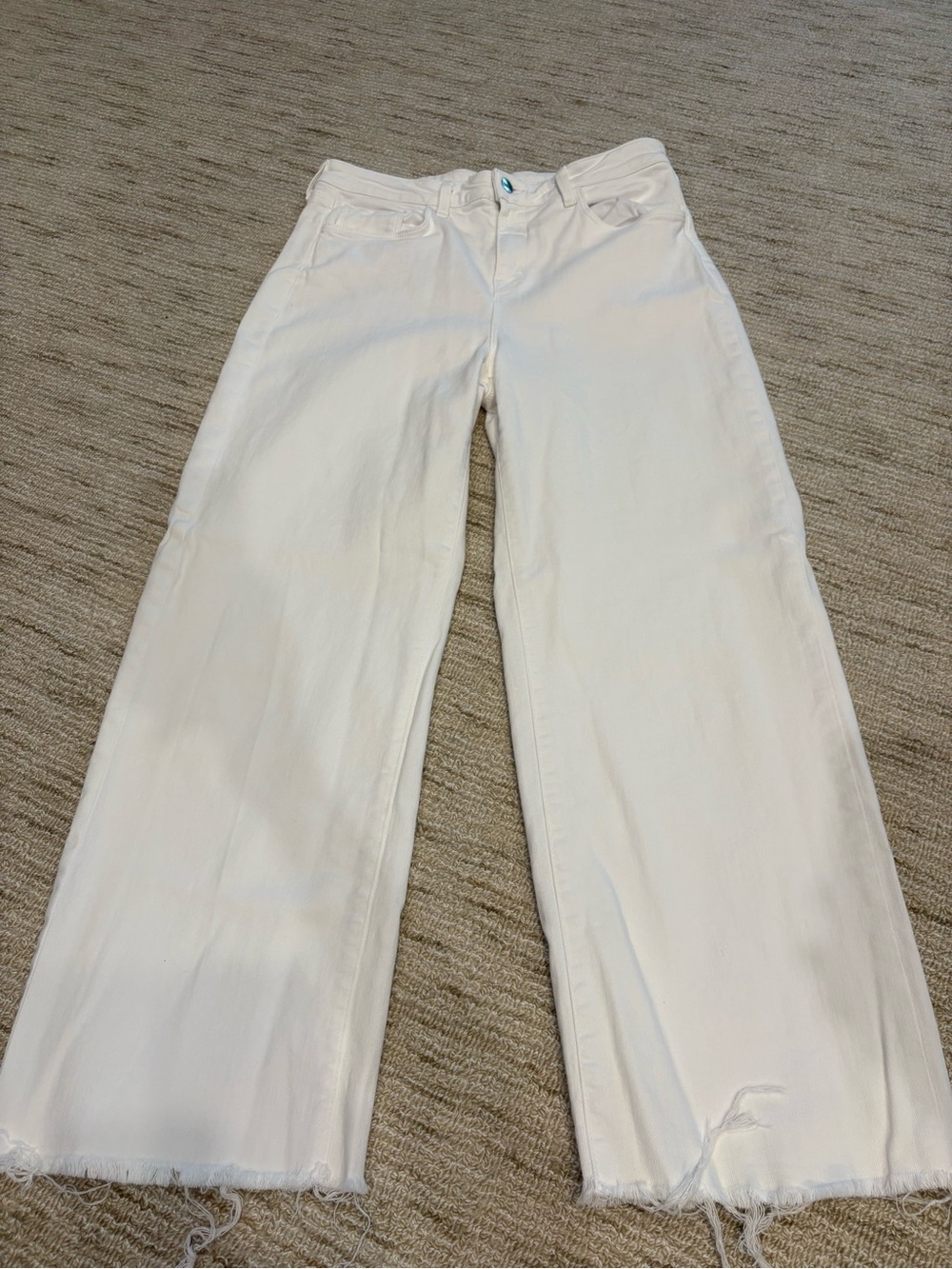 L'AGENCE White Wide-Leg Jeans with Raw Hem